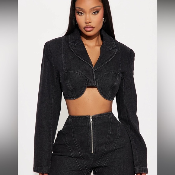 Block You Out Non Stretch Denim Bolero Jacket - Dark Wash - Picture 1 of 5